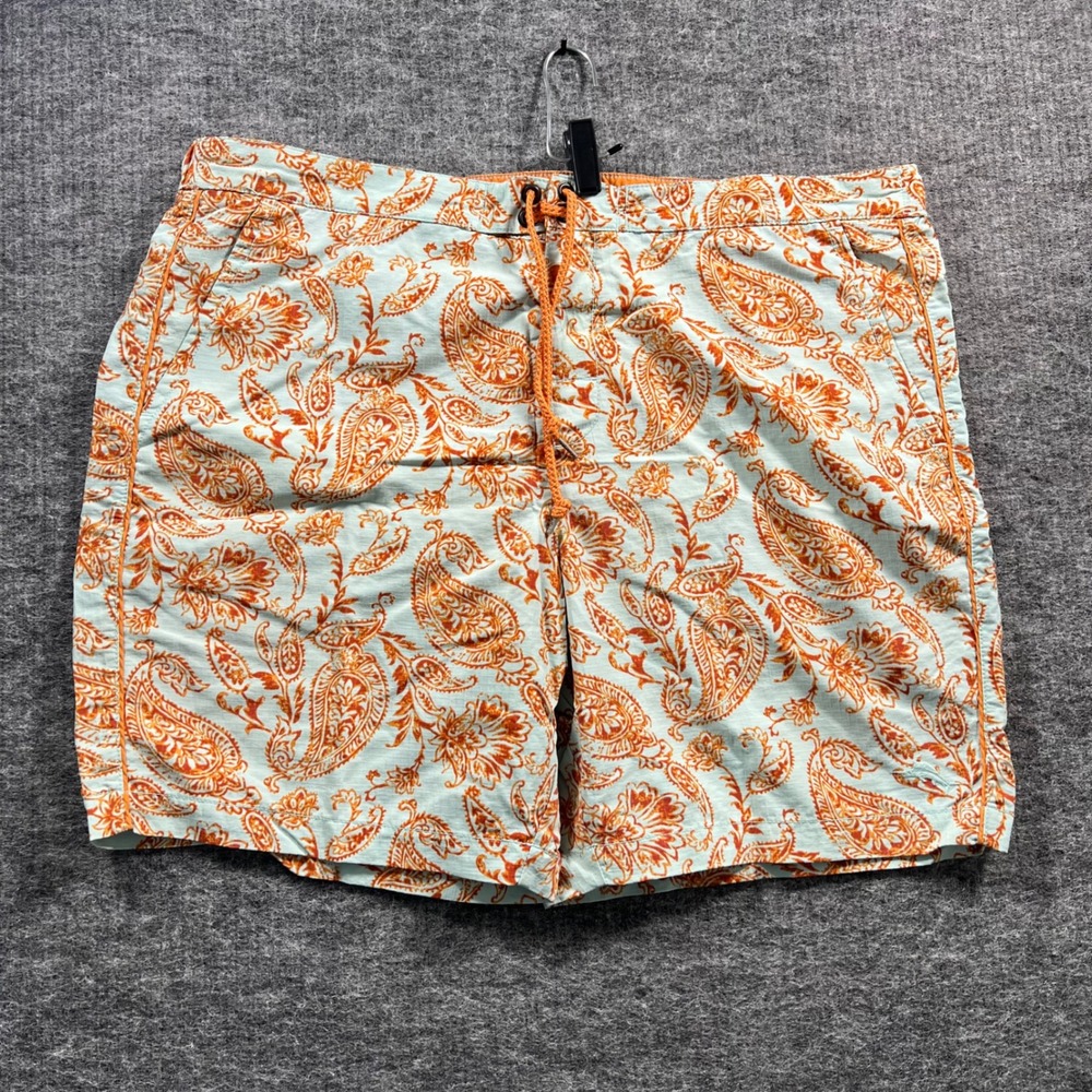 Tommy Bahama Relax Mens XL Swim Trunks Orange Paisley Blue Nylon Mesh Lined